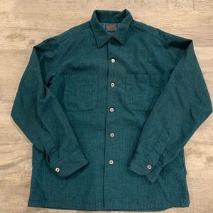 Men’s Pendleton Wool Green Button Up Long Sleeve Shirt Size Medium